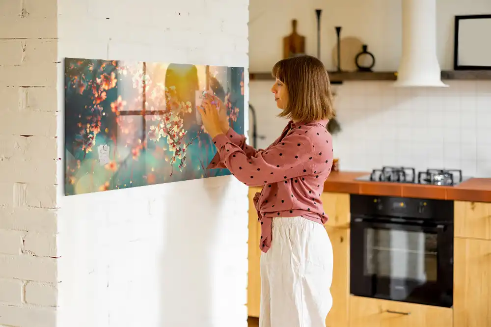 Tableau magnétique en verre avec motif de plantes à fleurs