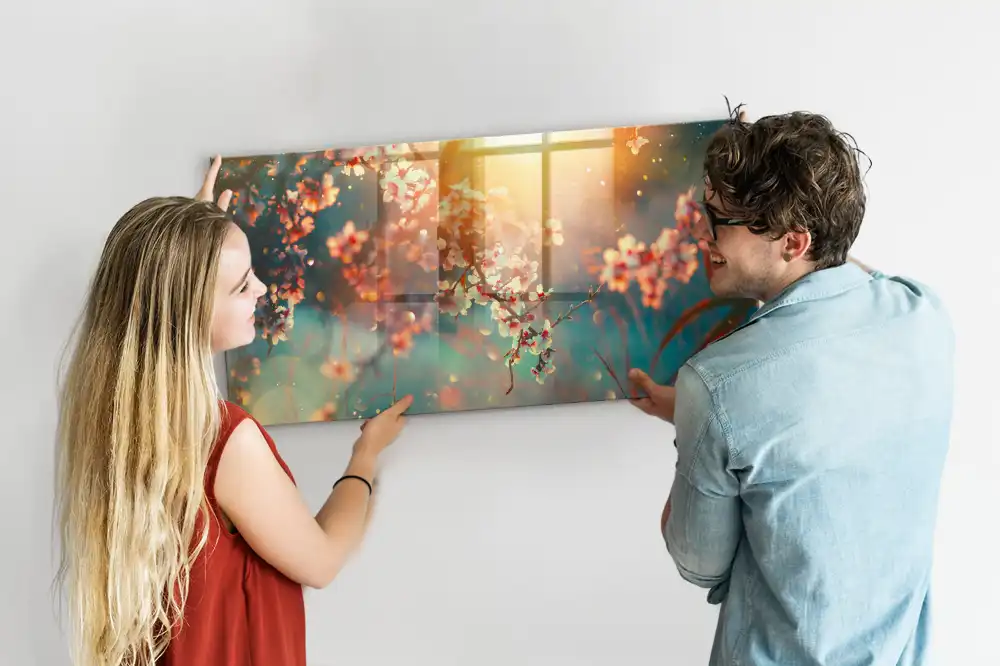 Tableau magnétique en verre avec motif de plantes à fleurs