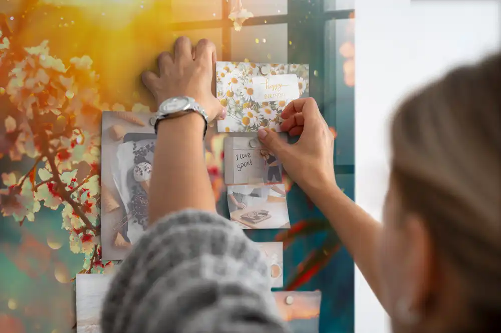 Tableau magnétique en verre avec motif de plantes à fleurs