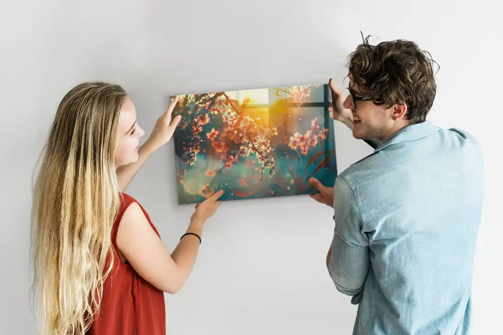 Tableau magnétique en verre avec motif de plantes à fleurs