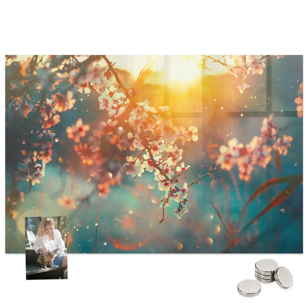 Tableau magnétique en verre avec motif de plantes à fleurs