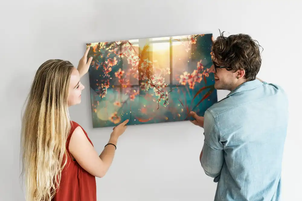 Tableau magnétique en verre avec motif de plantes à fleurs