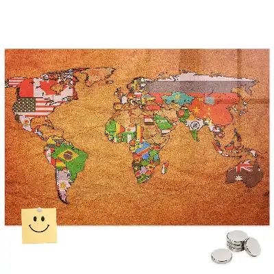 Tableau magnétique en verre avec carte du monde politique