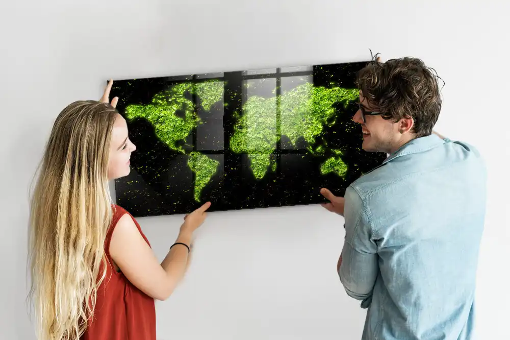 Tableau mural magnétique représentant un atlas mondial