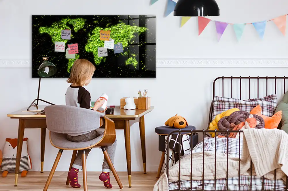 Tableau mural magnétique représentant un atlas mondial