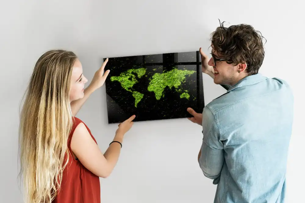 Tableau mural magnétique représentant un atlas mondial