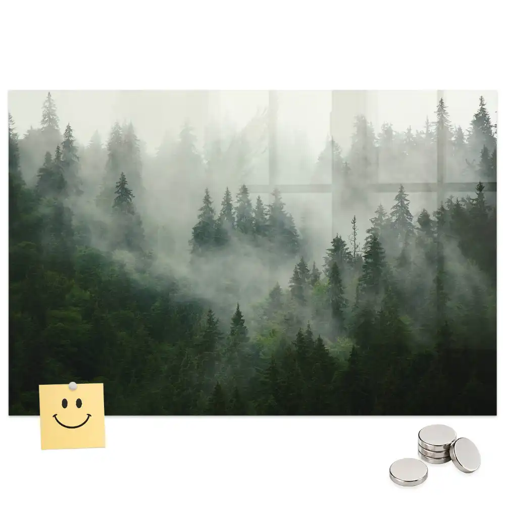 Tableau magnétique en verre forêt brumeuse