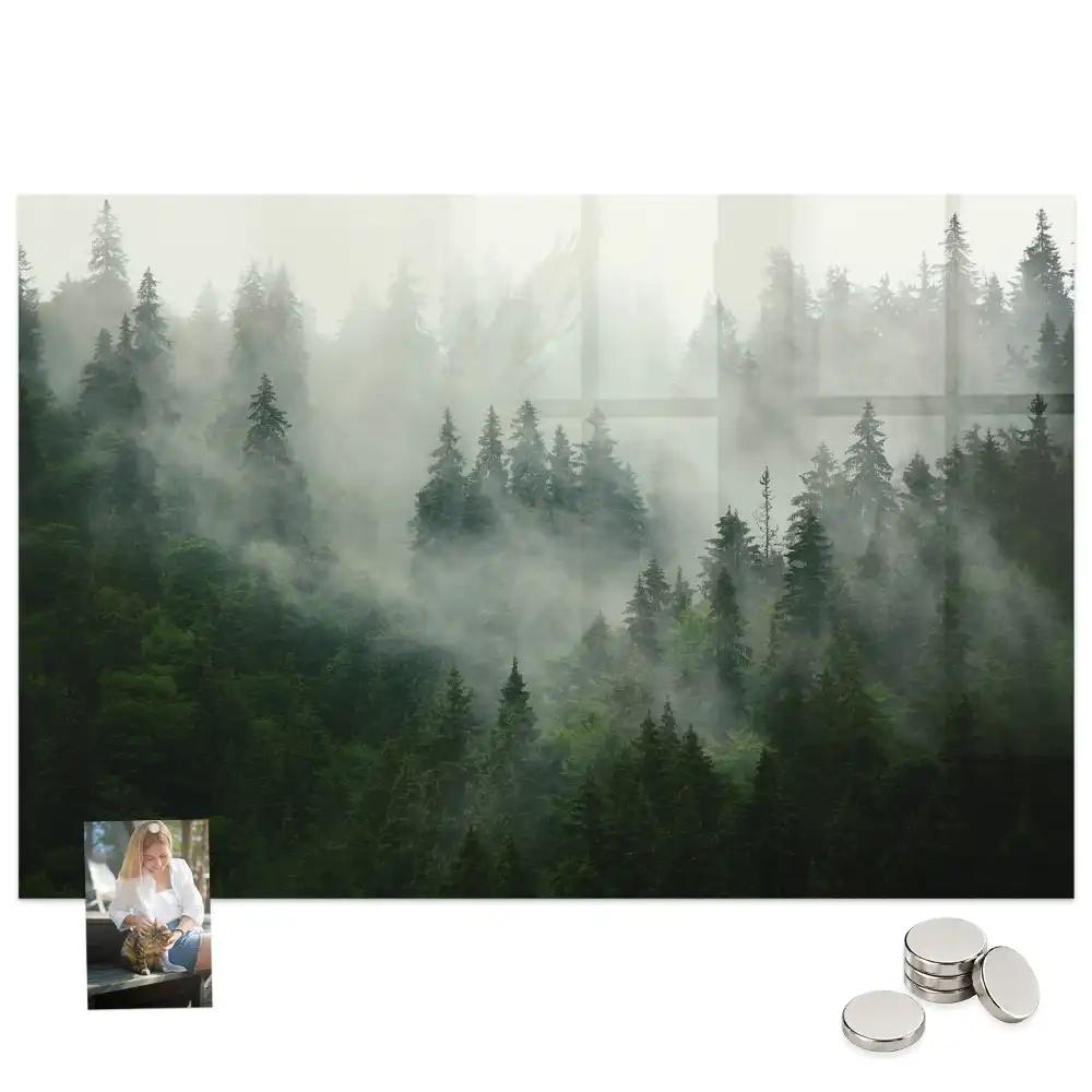 Tableau magnétique en verre forêt brumeuse