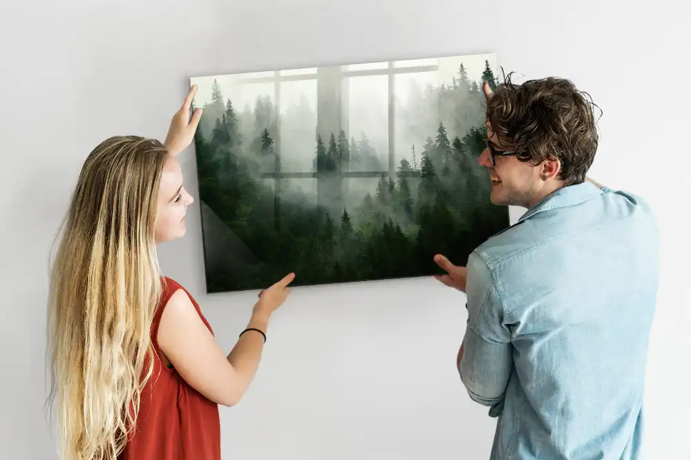 Tableau magnétique en verre forêt brumeuse