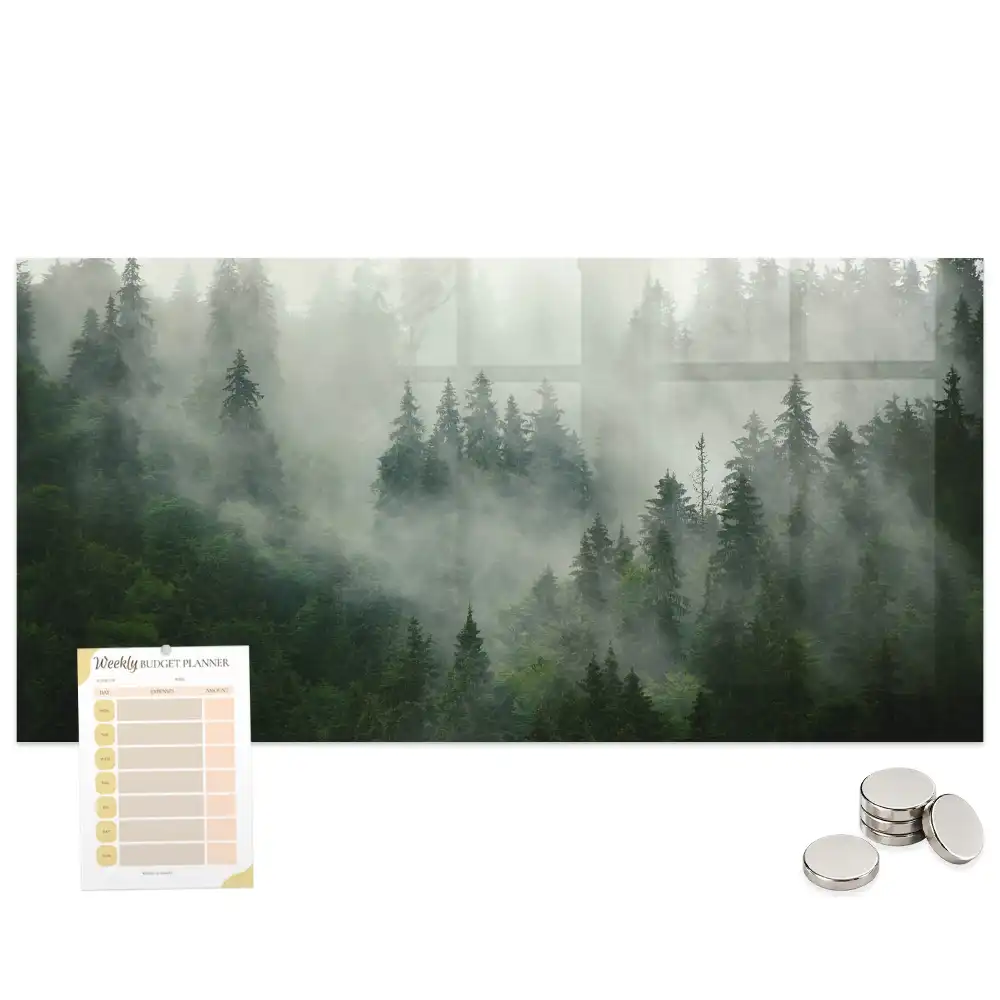 Tableau magnétique en verre forêt brumeuse