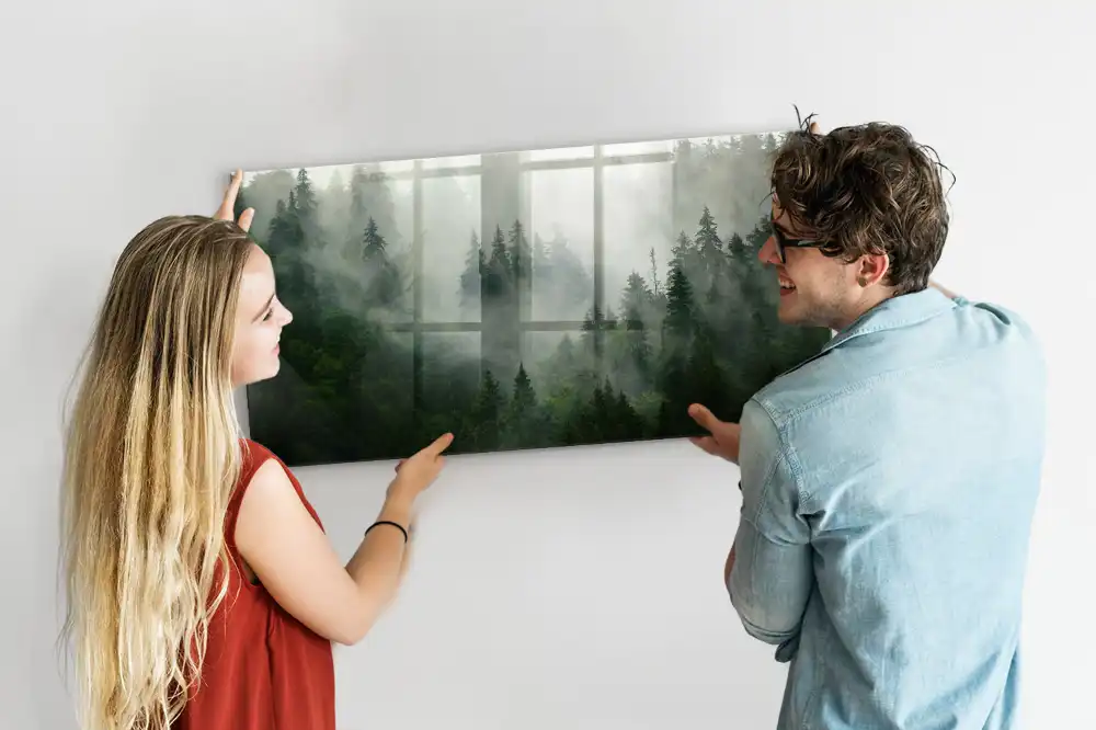 Tableau magnétique en verre forêt brumeuse