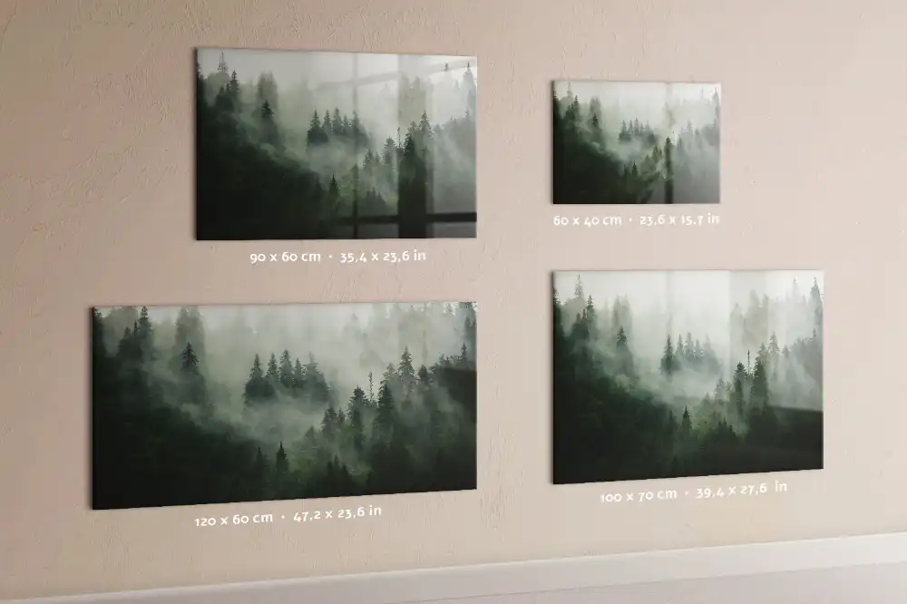 Tableau magnétique en verre forêt brumeuse