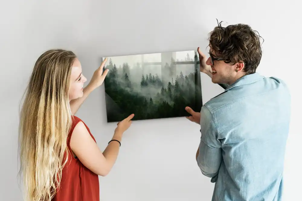 Tableau magnétique en verre forêt brumeuse