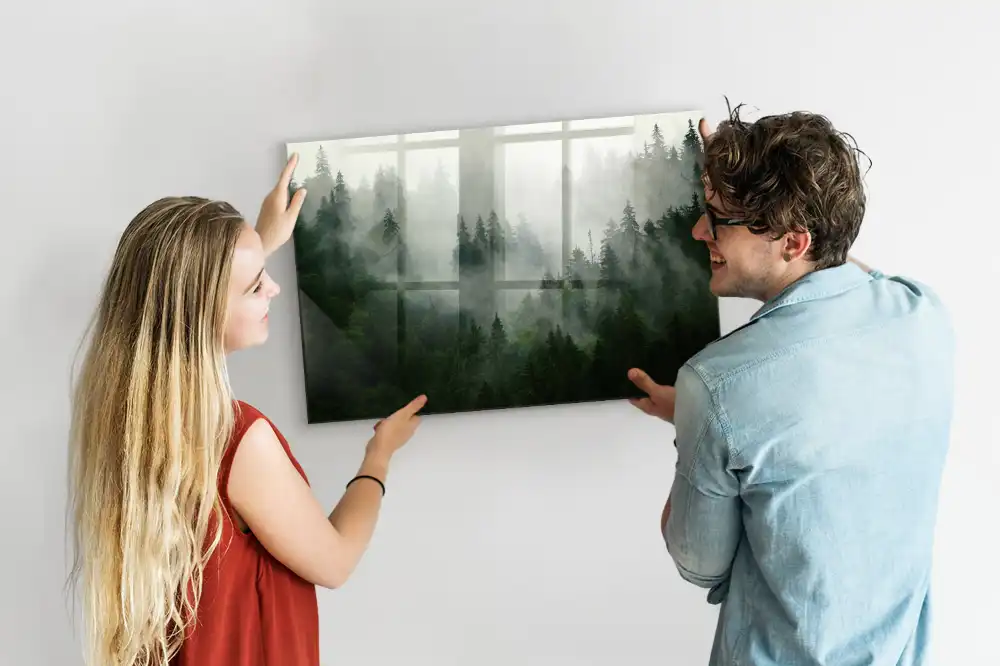 Tableau magnétique en verre forêt brumeuse