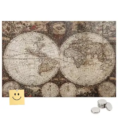 Tableau magnétique en verre avec carte du monde historique