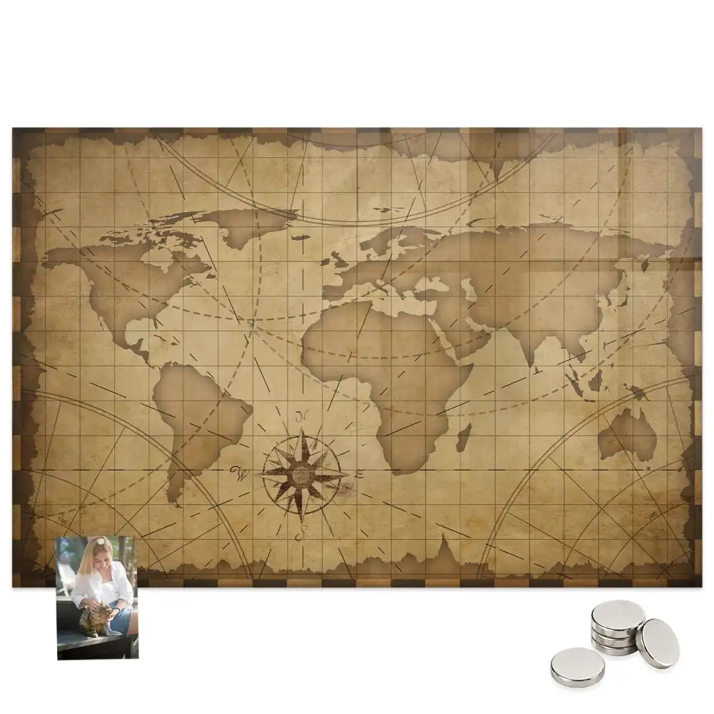 Tableau magnétique carte du monde style rétro