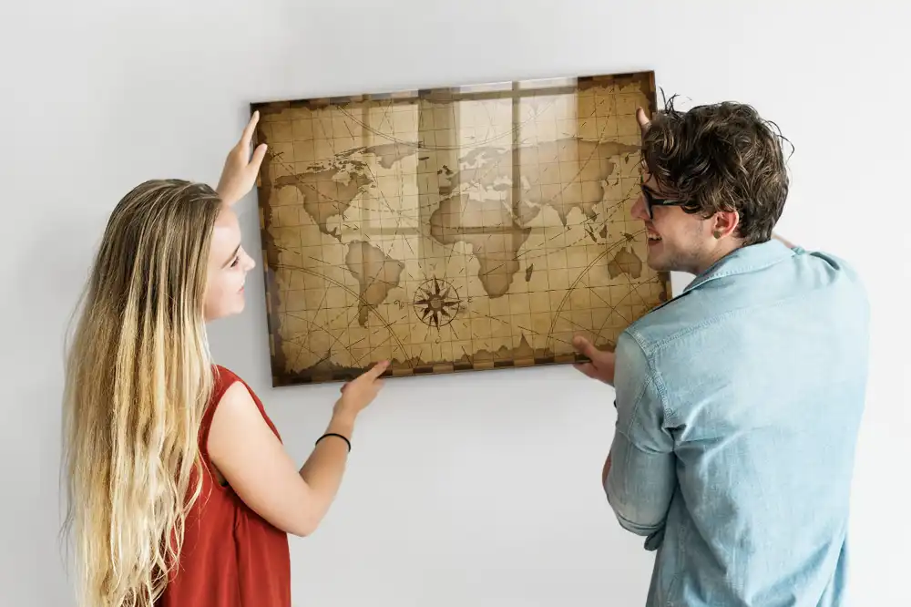 Tableau magnétique carte du monde style rétro