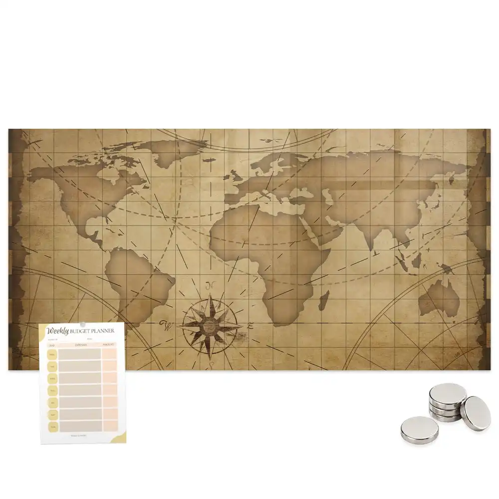 Tableau magnétique carte du monde style rétro