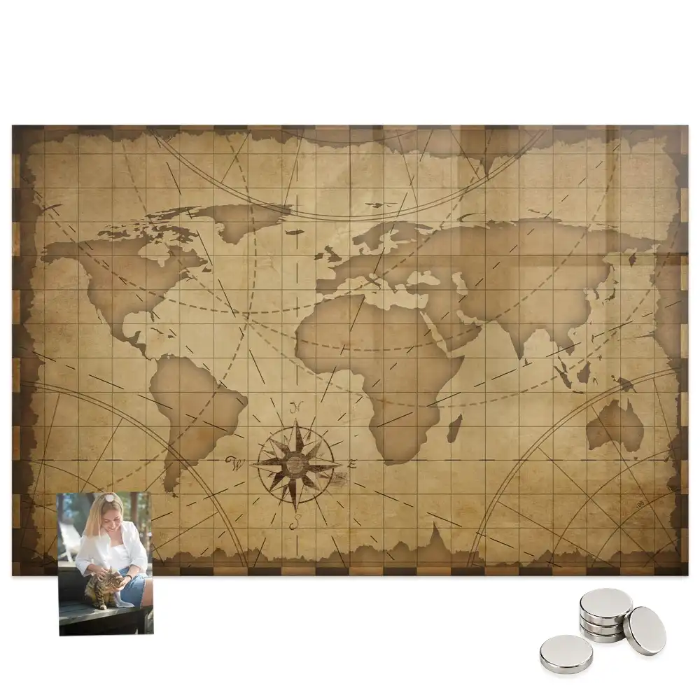 Tableau magnétique carte du monde style rétro