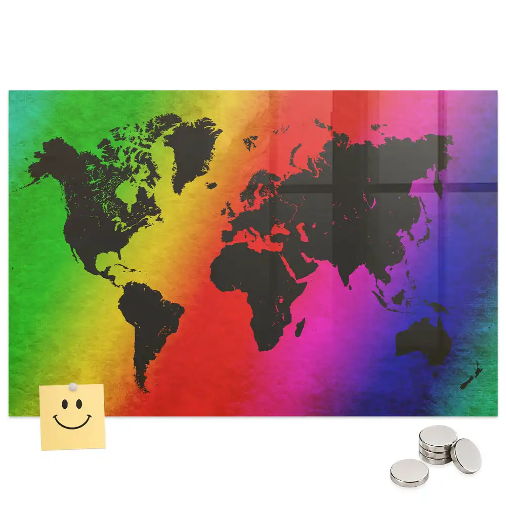 Tableau magnétique en verre motif mappemonde atlas mondial