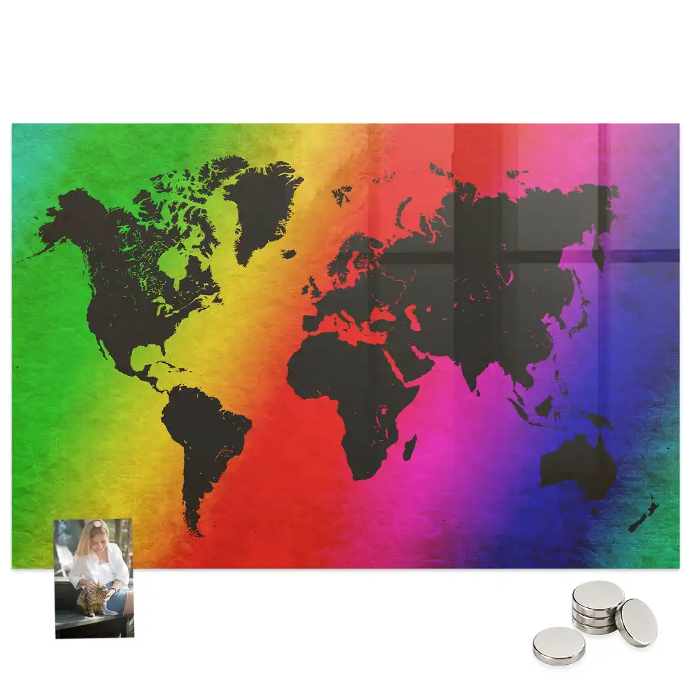 Tableau magnétique en verre motif mappemonde atlas mondial