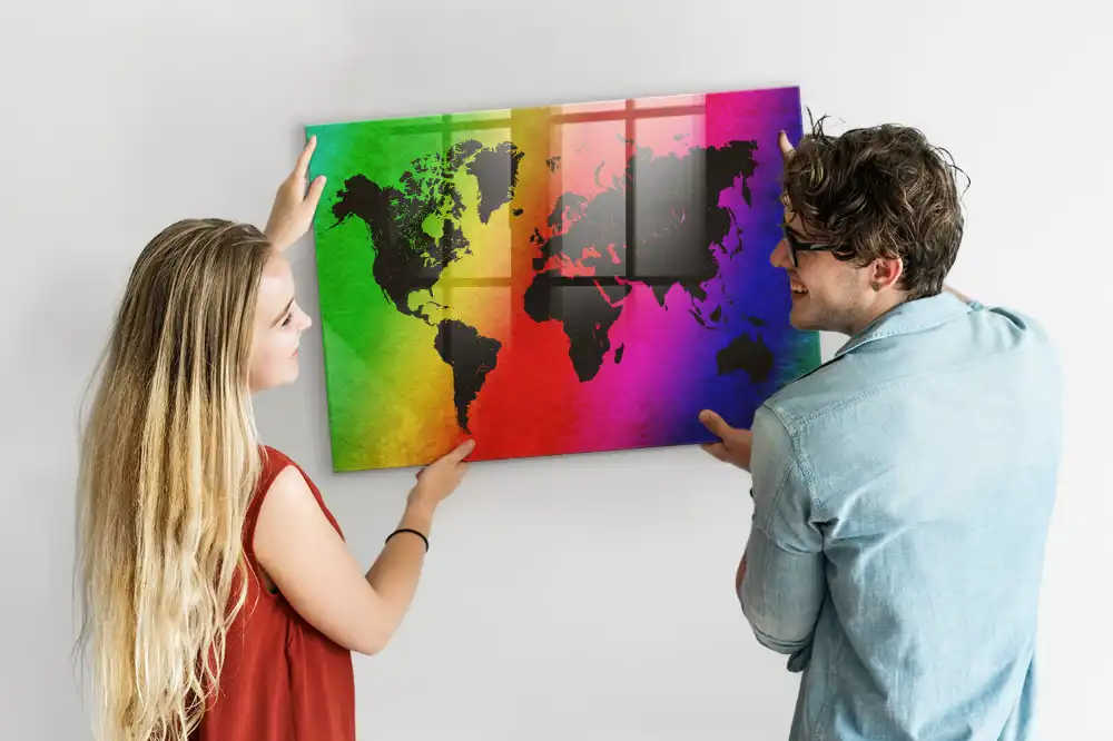 Tableau magnétique en verre motif mappemonde atlas mondial