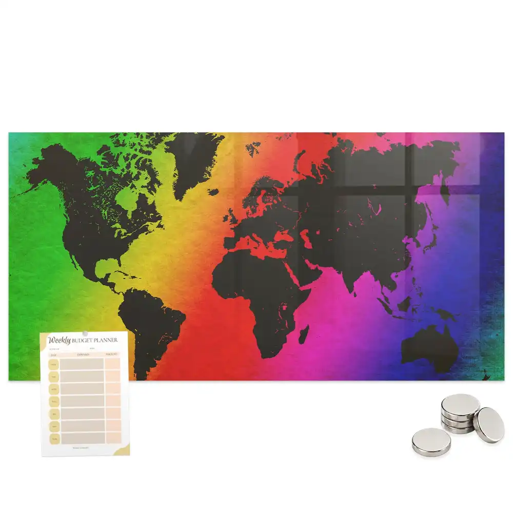 Tableau magnétique en verre motif mappemonde atlas mondial