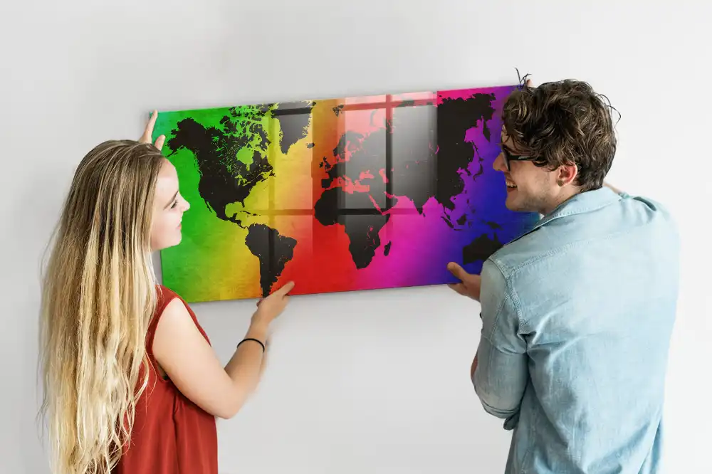 Tableau magnétique en verre motif mappemonde atlas mondial