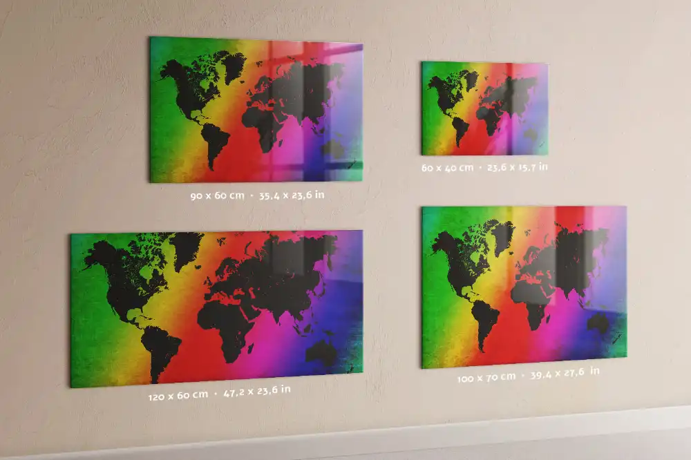 Tableau magnétique en verre motif mappemonde atlas mondial
