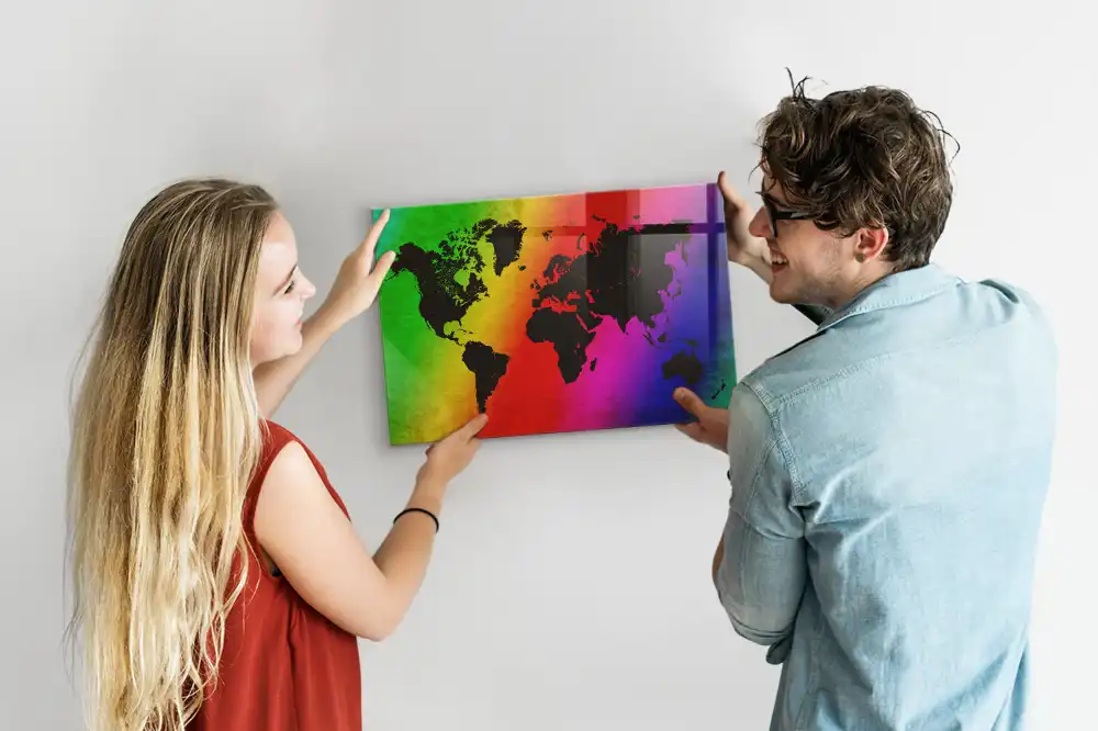 Tableau magnétique en verre motif mappemonde atlas mondial