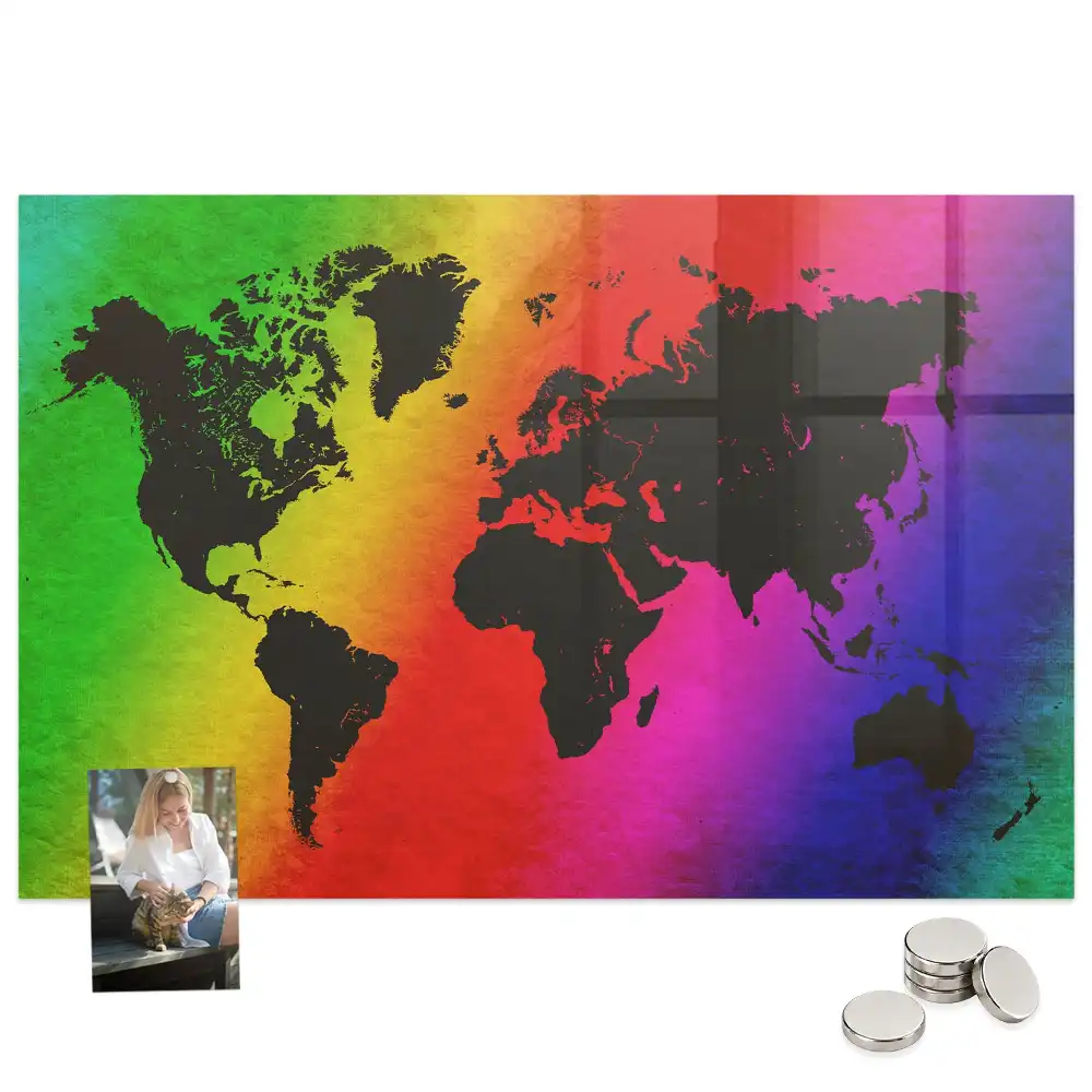 Tableau magnétique en verre motif mappemonde atlas mondial