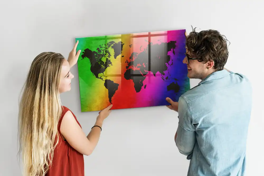 Tableau magnétique en verre motif mappemonde atlas mondial