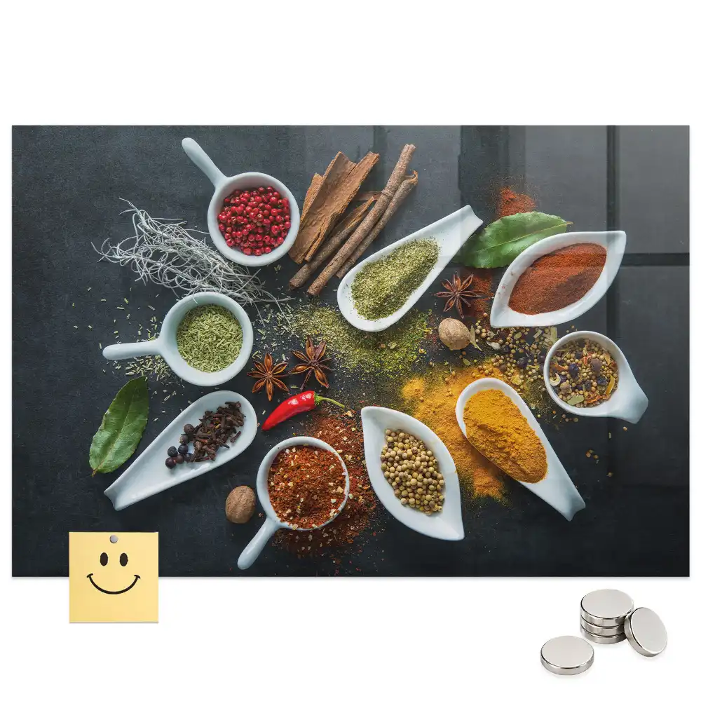 Tableau magnétique en verre motif herbes aromatiques