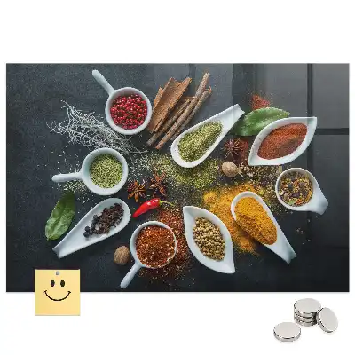 Tableau magnétique en verre motif herbes aromatiques