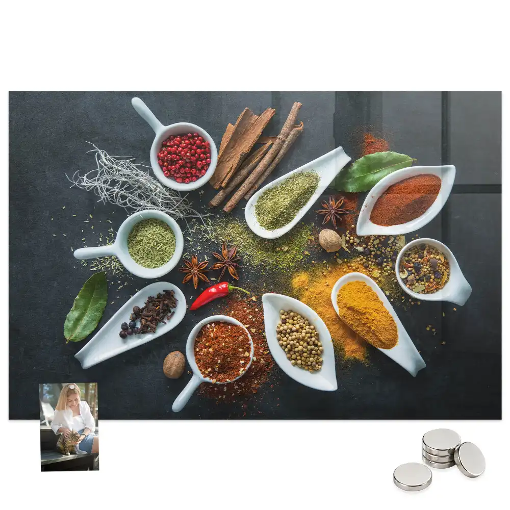Tableau magnétique en verre motif herbes aromatiques