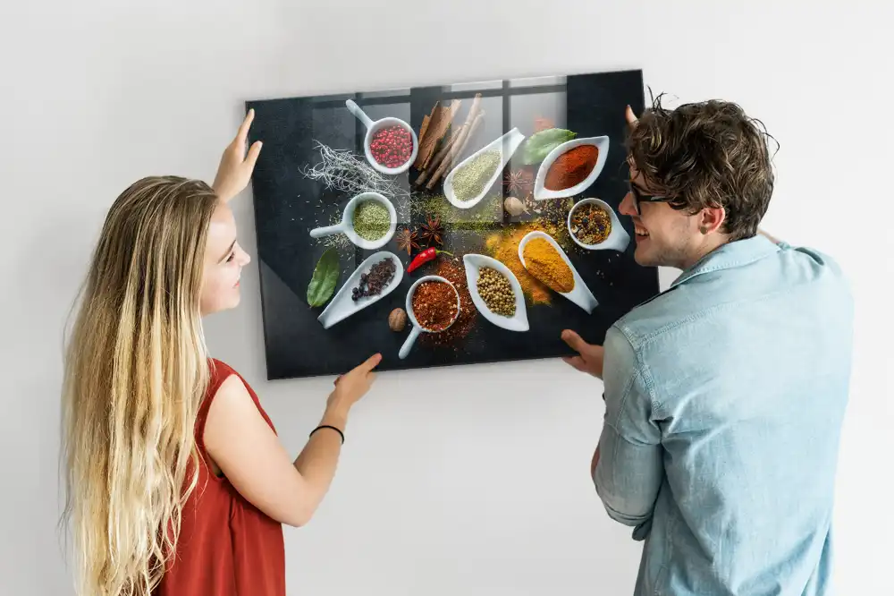 Tableau magnétique en verre motif herbes aromatiques