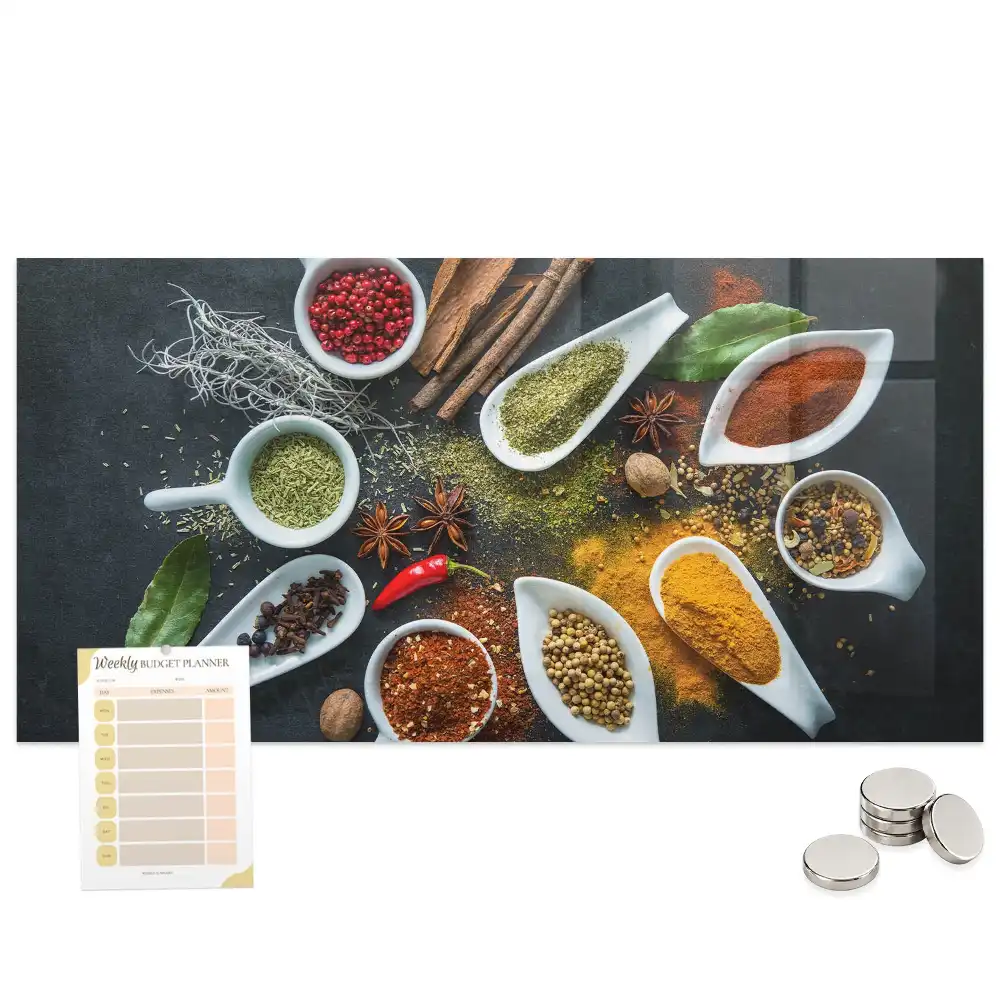 Tableau magnétique en verre motif herbes aromatiques