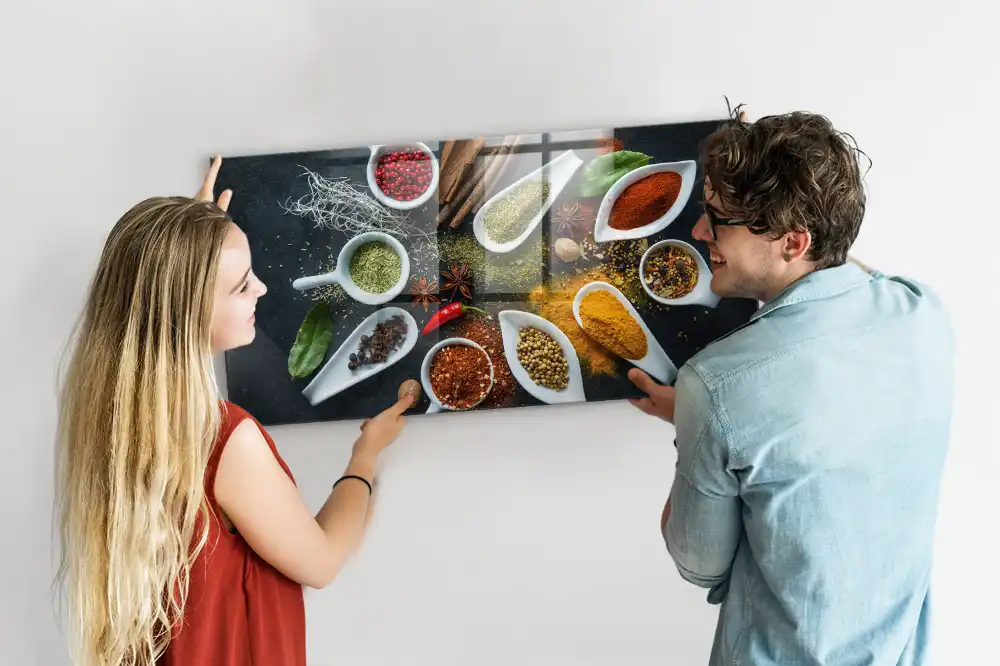 Tableau magnétique en verre motif herbes aromatiques