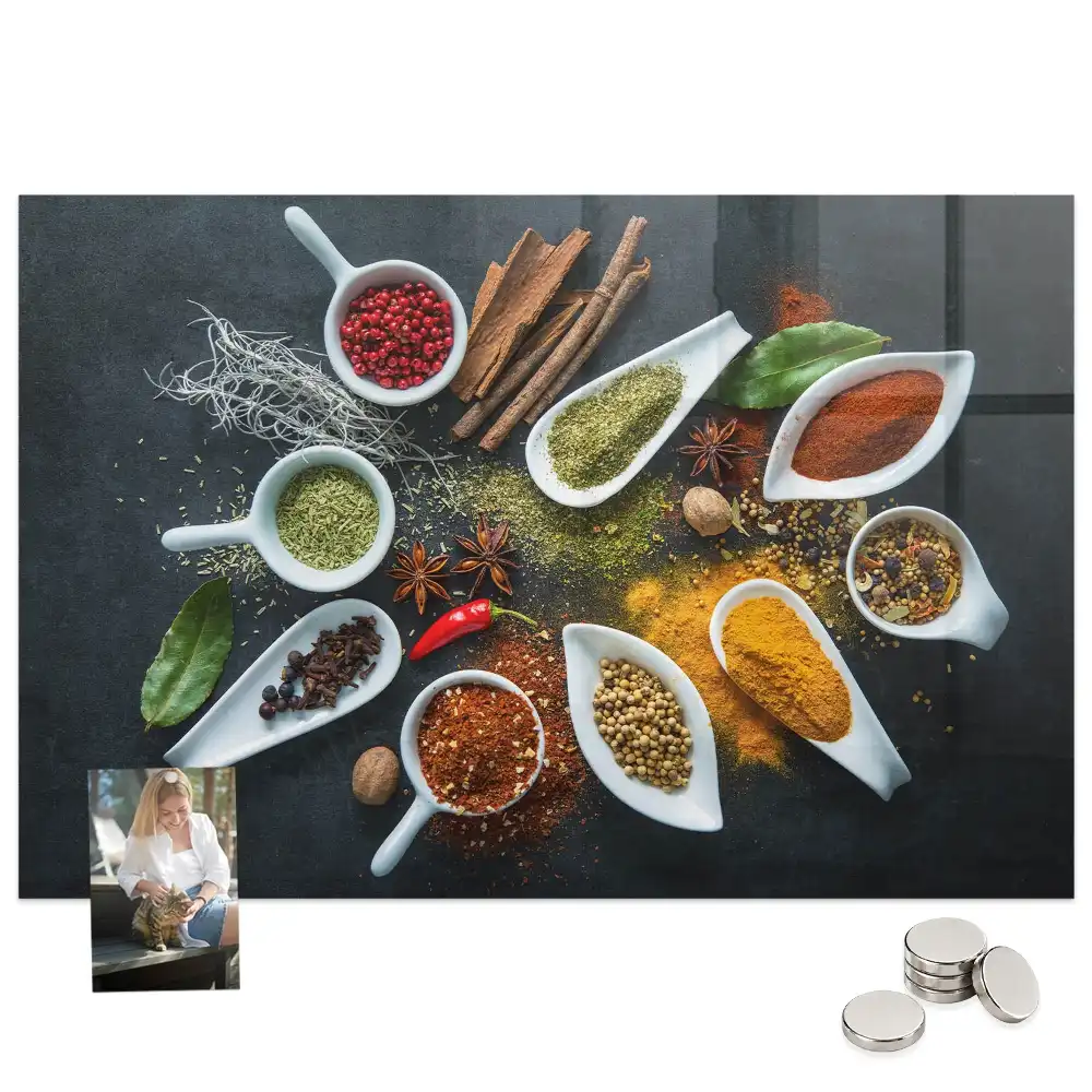 Tableau magnétique en verre motif herbes aromatiques