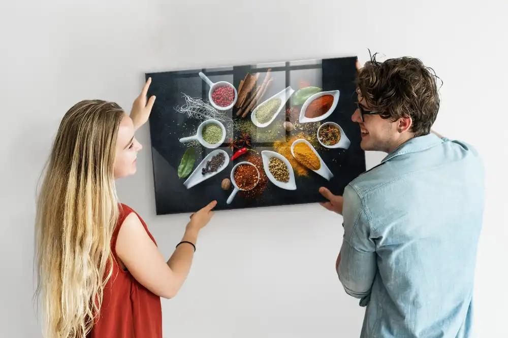 Tableau magnétique en verre motif herbes aromatiques