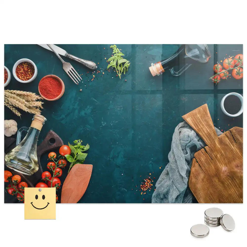 Tableau magnétique en verre avec accessoires de cuisine