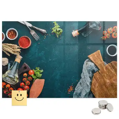 Tableau magnétique en verre avec accessoires de cuisine