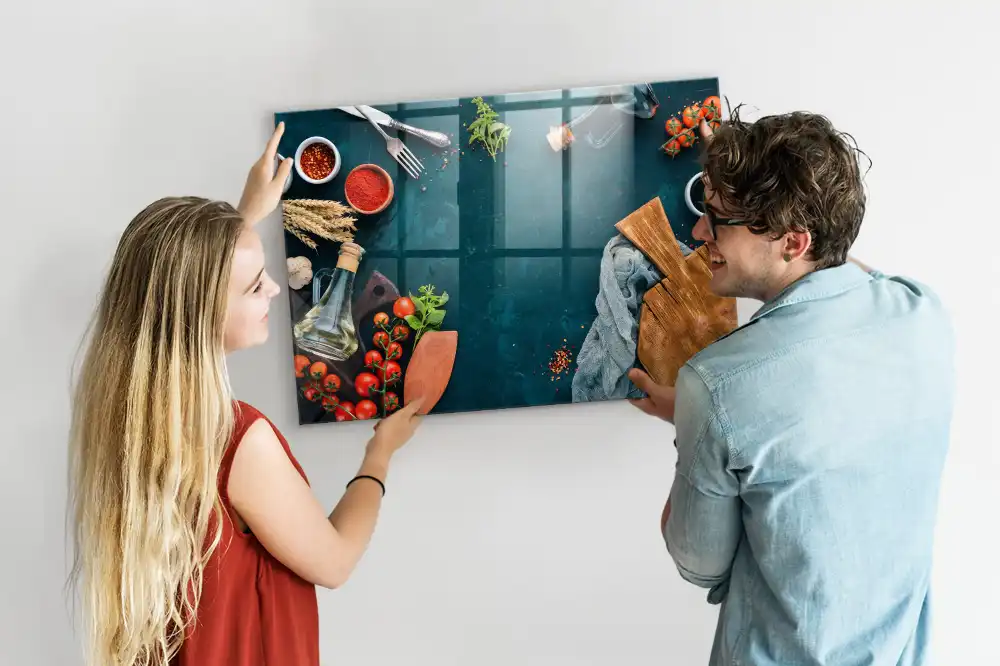 Tableau magnétique en verre avec accessoires de cuisine