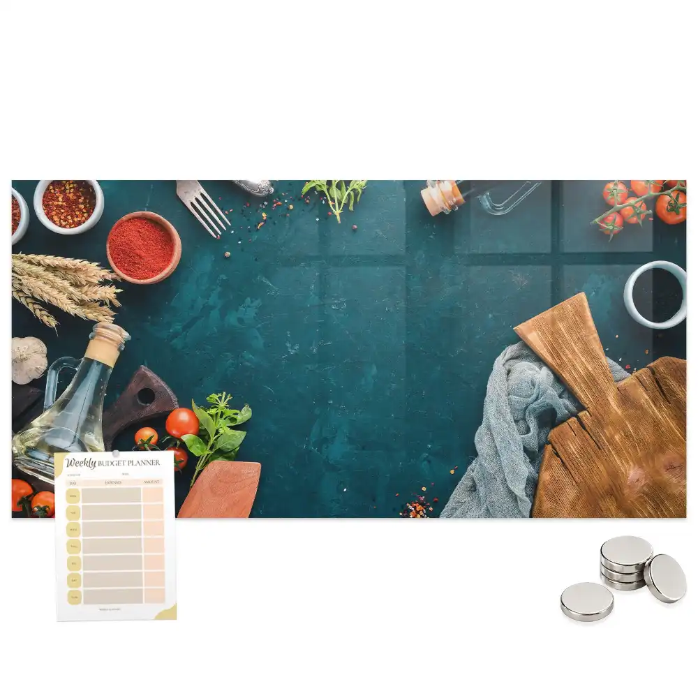 Tableau magnétique en verre avec accessoires de cuisine