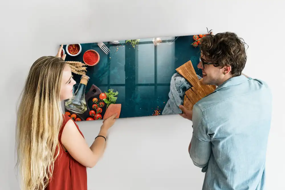 Tableau magnétique en verre avec accessoires de cuisine