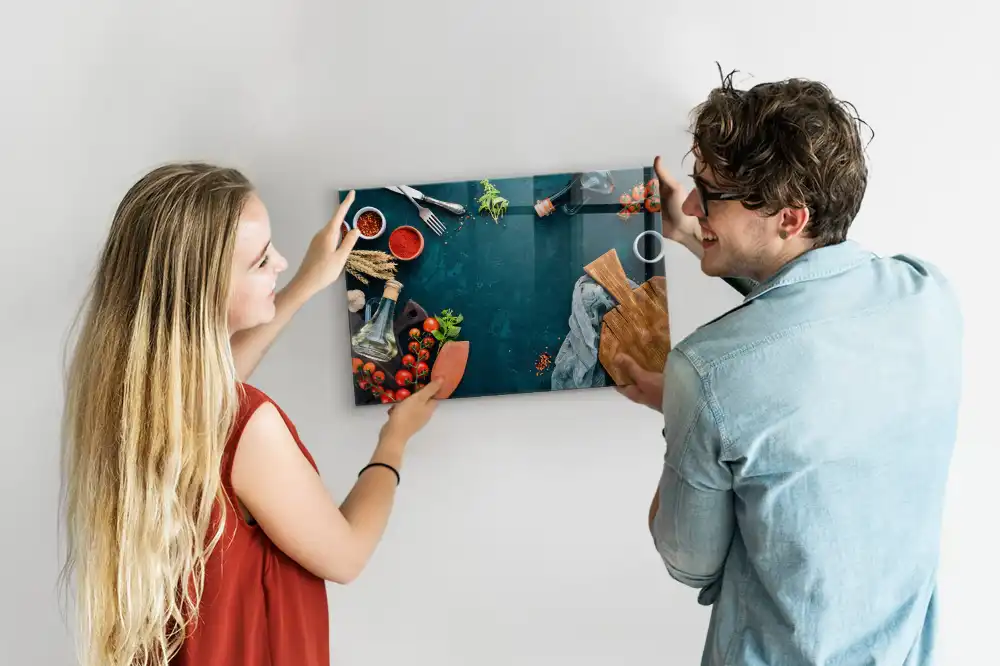 Tableau magnétique en verre avec accessoires de cuisine