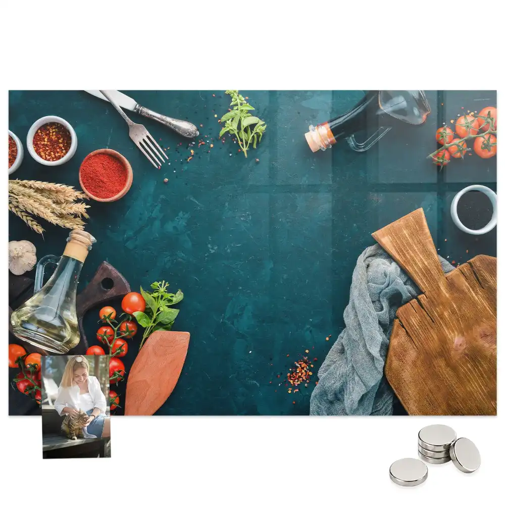 Tableau magnétique en verre avec accessoires de cuisine