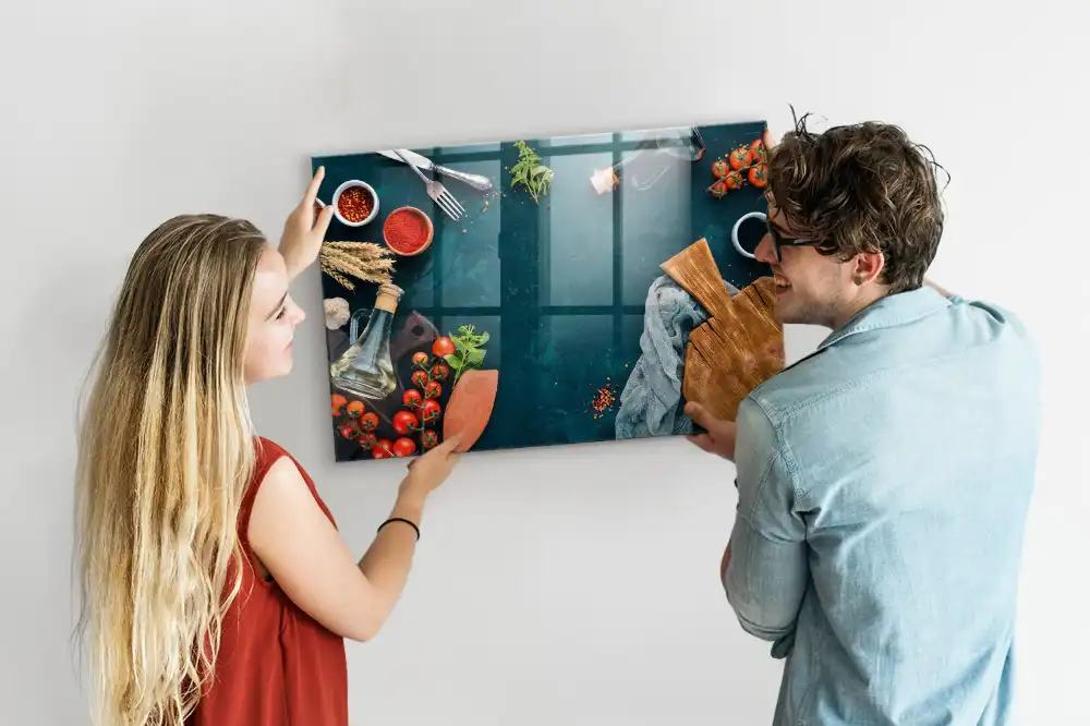 Tableau magnétique en verre avec accessoires de cuisine