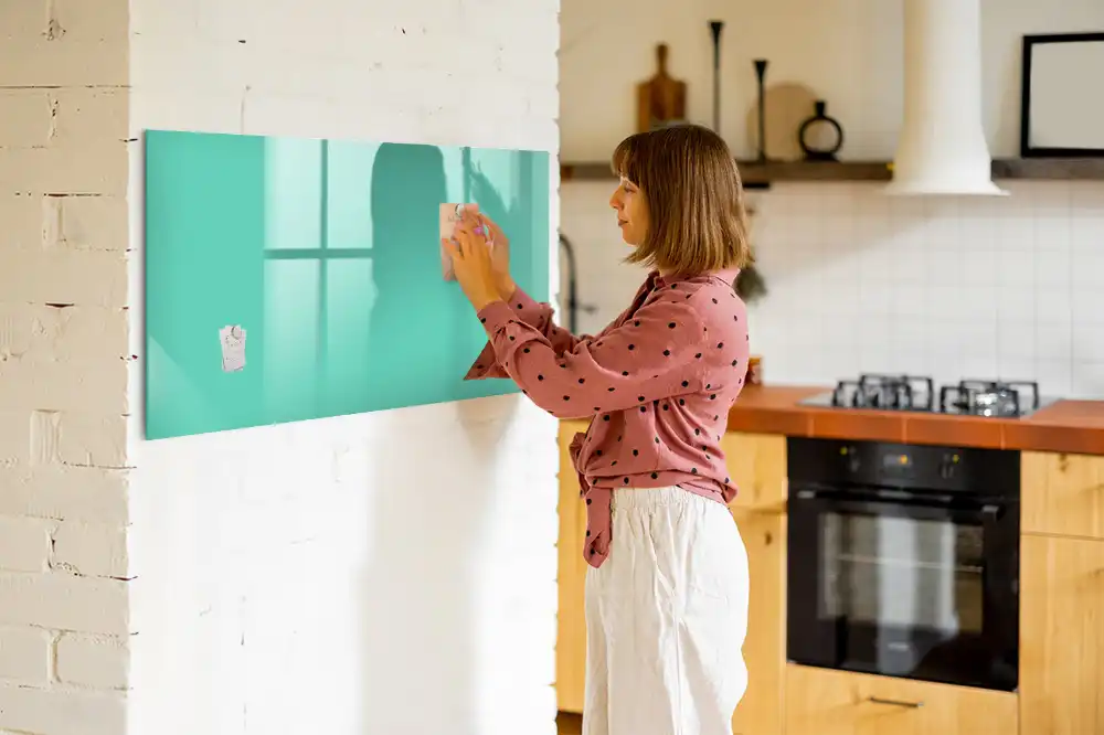 Tableau magnétique en verre turquoise