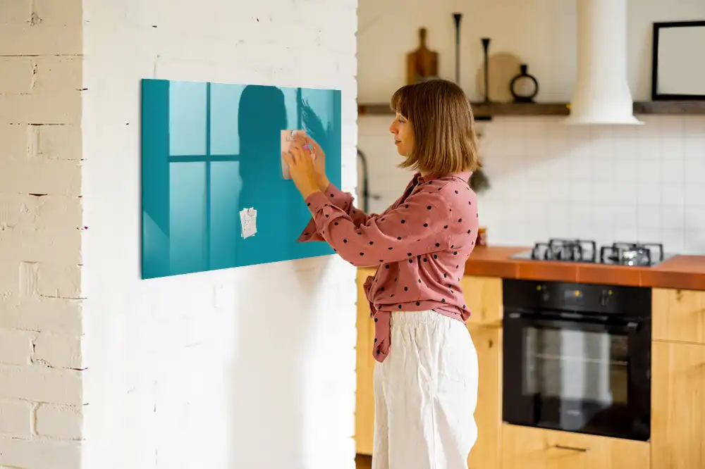 Tableau magnétique en verre couleur bleu mer